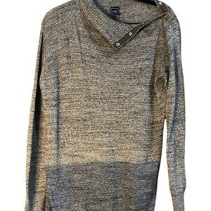 Gap Womens Gray Marled Mock Turtle Neck Sweater Button Ribbed Long Sleeve Relax